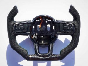 Jeep Wrangler JL Custom Steering Wheel - Carbon Fiber - F1 Style - Flat Bottom - Alcantara/ Green Stitch